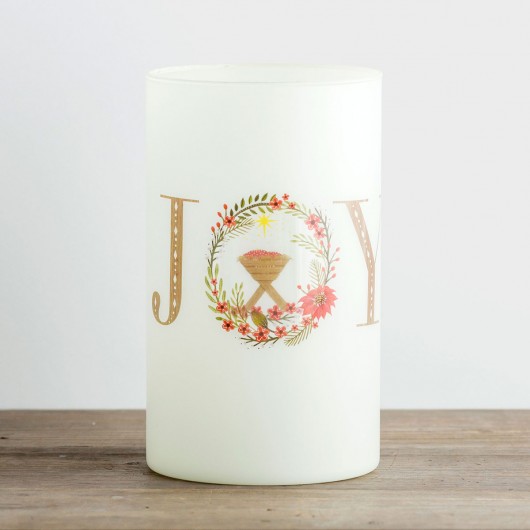 Joy - Large Glass Christmas Candle Holder Dayspring