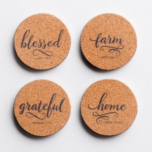Farm, Home, Grateful, Blessed - Cork & Metal Coasters, Set of 4 All Things Faithful DaySpring