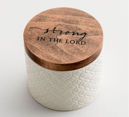 Strong in the Lord - Textured Ceramic Box with Wooden Lid All Things Faithful DaySpring