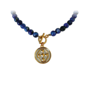 18" Blue Lapis Necklace with Shield Medallion All Things Faithful Gracewear