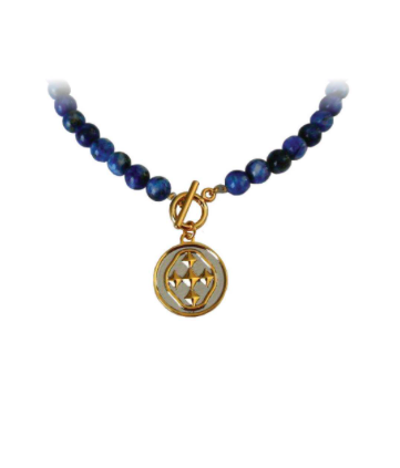18" Blue Lapis Necklace with Shield Medallion All Things Faithful Gracewear