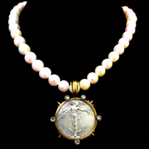 FRENCH KANDE VICTORY L'ANGE ANGEL MEDALLION FRESHWATER PEARL NECKLACE All Things Faithful Whispering Cowgirl
