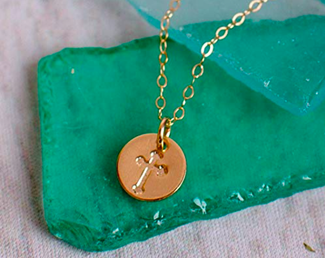 Product-EFYTAL Tiny Gold Filled Faith Cross Necklace, Small Simple Dainty Disc Pendant, First Communion Gift for Girls and Women-AllThingsFaithful
