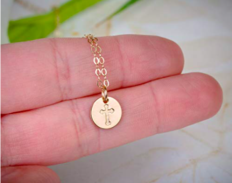 Product-EFYTAL Tiny Gold Filled Faith Cross Necklace, Small Simple Dainty Disc Pendant, First Communion Gift for Girls and Women-AllThingsFaithful