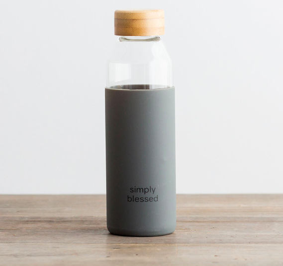 Product-DaySpring-Simply Blessed - Glass Water Bottle with Bamboo Lid-AllThingsFaithful