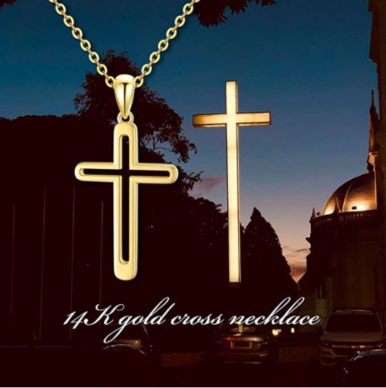 Product-Necklace-14K Solid Gold Cross Necklaces for Women, Delicate real Gold Faith Cross Pendant Religious Jewelry Gift for Her, Wife, Mom 16"-18"-Amazon-AllThingsFaithful