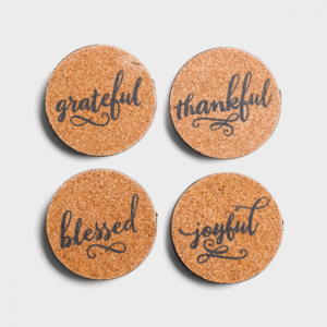 Product-Coasters-Joyful, Thankful, Grateful, and Blessed - Cork & Metal Coasters, Set of 4-DaySpring-AllThingsFaithful