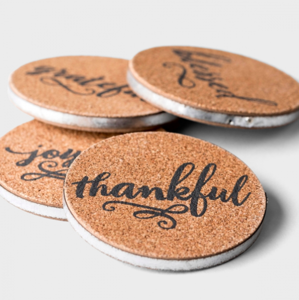 Product-Coasters-Joyful, Thankful, Grateful, and Blessed - Cork & Metal Coasters, Set of 4-DaySpring-AllThingsFaithful